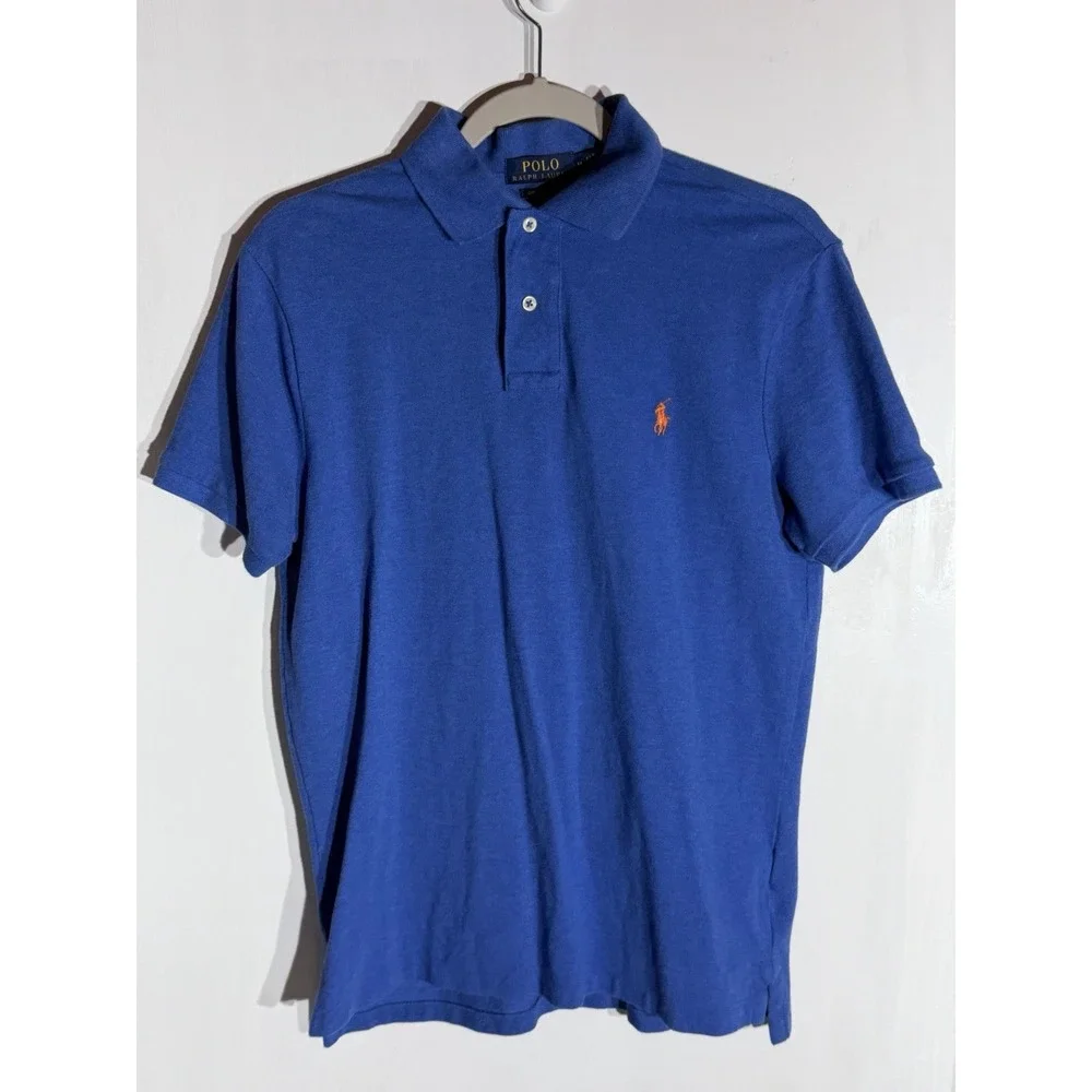 Polo Ralph Lauren Royal Blue- Orange Pony Cotton Mesh Shirt Custom Slim Fit-M
